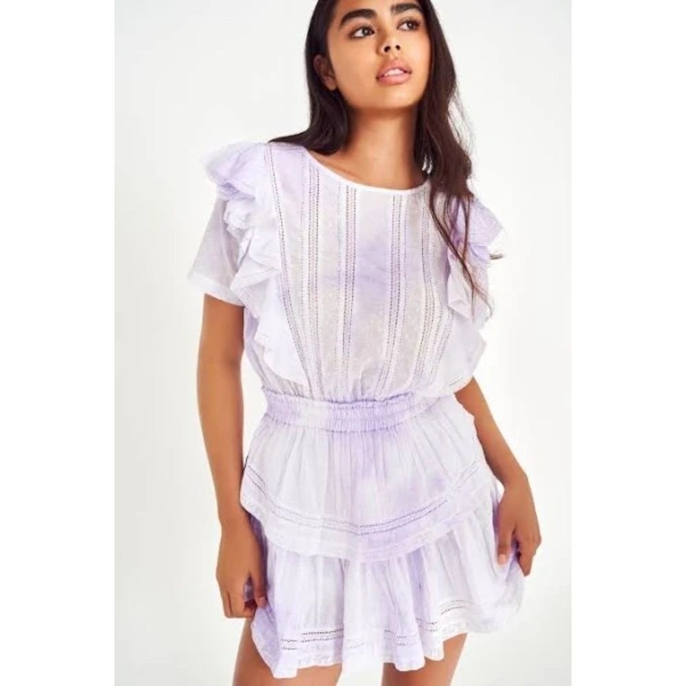 LoveShackFancy Natasha Dress L Lavender Hand Dyed Cotton Tiered Ruffle Boho NWT
